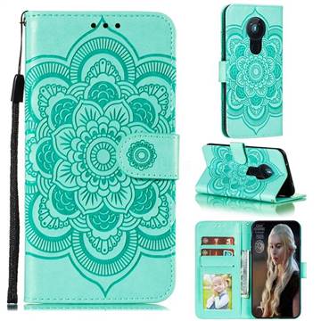Intricate Embossing Datura Solar Leather Wallet Case for Nokia 5.3 - Green