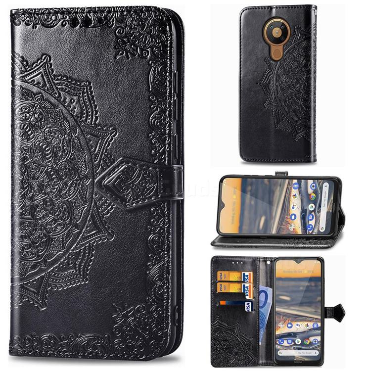 Embossing Imprint Mandala Flower Leather Wallet Case for Nokia 5.3 - Black