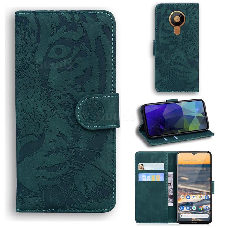 Intricate Embossing Tiger Face Leather Wallet Case for Nokia 5.3 - Green