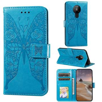 Intricate Embossing Rose Flower Butterfly Leather Wallet Case for Nokia 5.3 - Blue