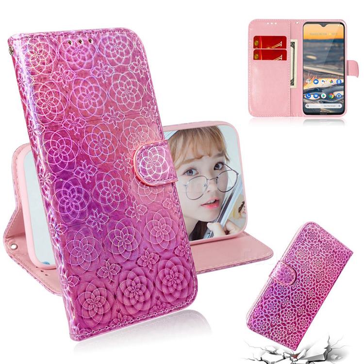 Laser Circle Shining Leather Wallet Phone Case for Nokia 5.3 - Pink