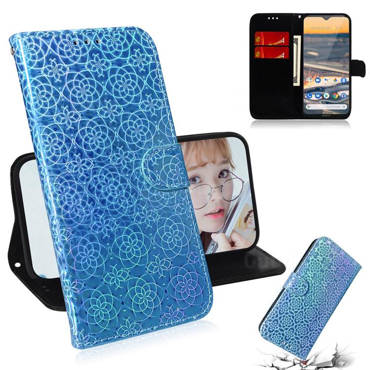 Laser Circle Shining Leather Wallet Phone Case for Nokia 5.3 - Blue