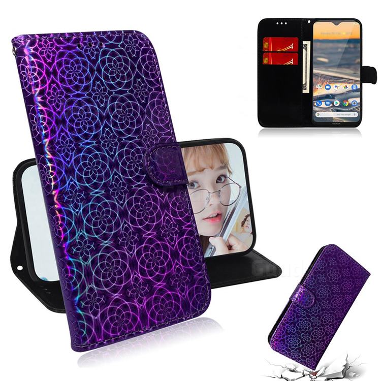 Laser Circle Shining Leather Wallet Phone Case for Nokia 5.3 - Purple