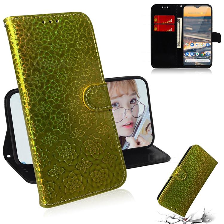 Laser Circle Shining Leather Wallet Phone Case for Nokia 5.3 - Golden