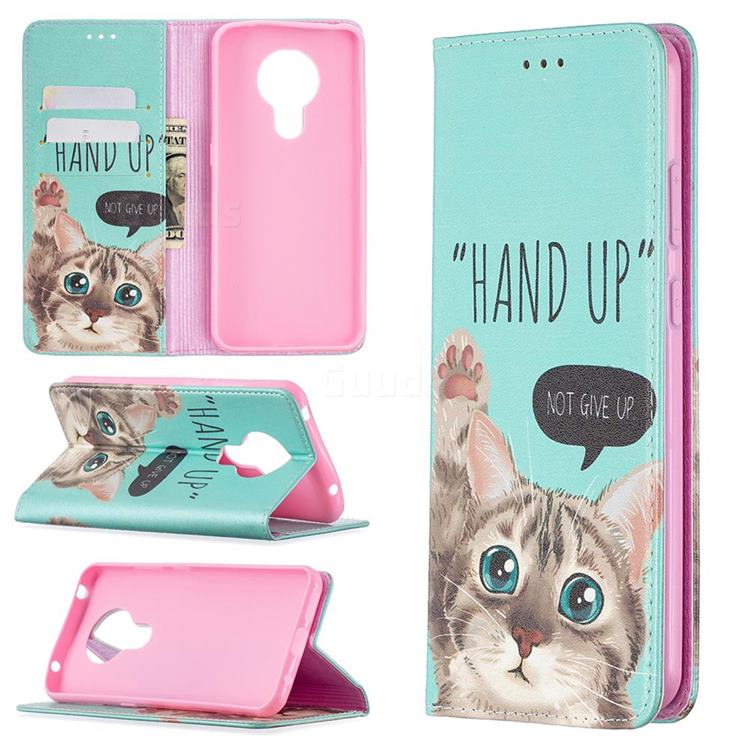 Hand Up Cat Slim Magnetic Attraction Wallet Flip Cover for Nokia 5.3