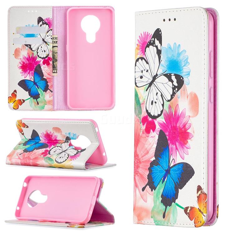 Flying Butterflies Slim Magnetic Attraction Wallet Flip Cover for Nokia 5.3