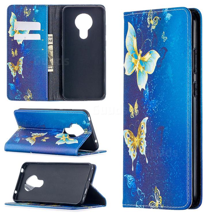 Gold Butterfly Slim Magnetic Attraction Wallet Flip Cover for Nokia 5.3
