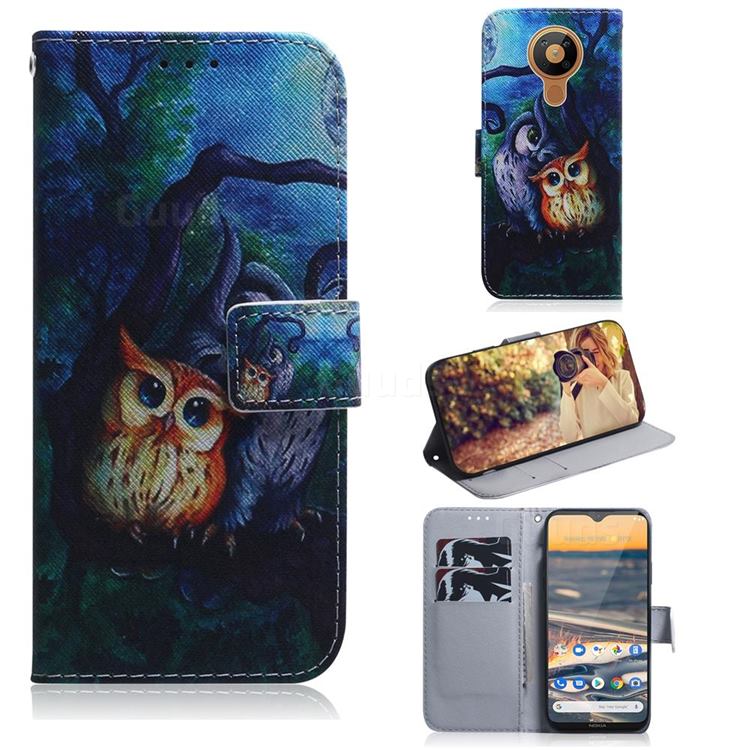 Oil Painting Owl PU Leather Wallet Case for Nokia 5.3