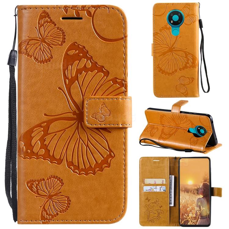 Embossing 3D Butterfly Leather Wallet Case for Nokia 5.3 - Yellow