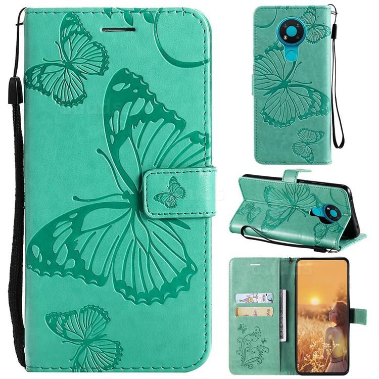 Embossing 3D Butterfly Leather Wallet Case for Nokia 5.3 - Green