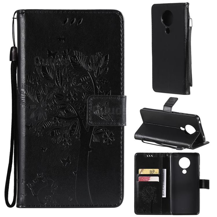 Embossing Butterfly Tree Leather Wallet Case for Nokia 5.3 - Black