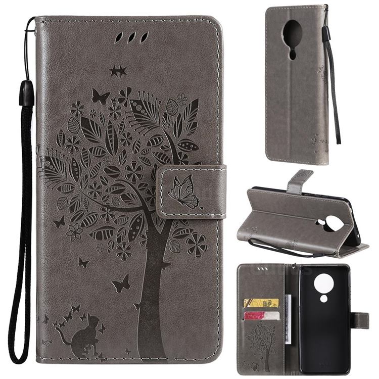 Embossing Butterfly Tree Leather Wallet Case for Nokia 5.3 - Grey