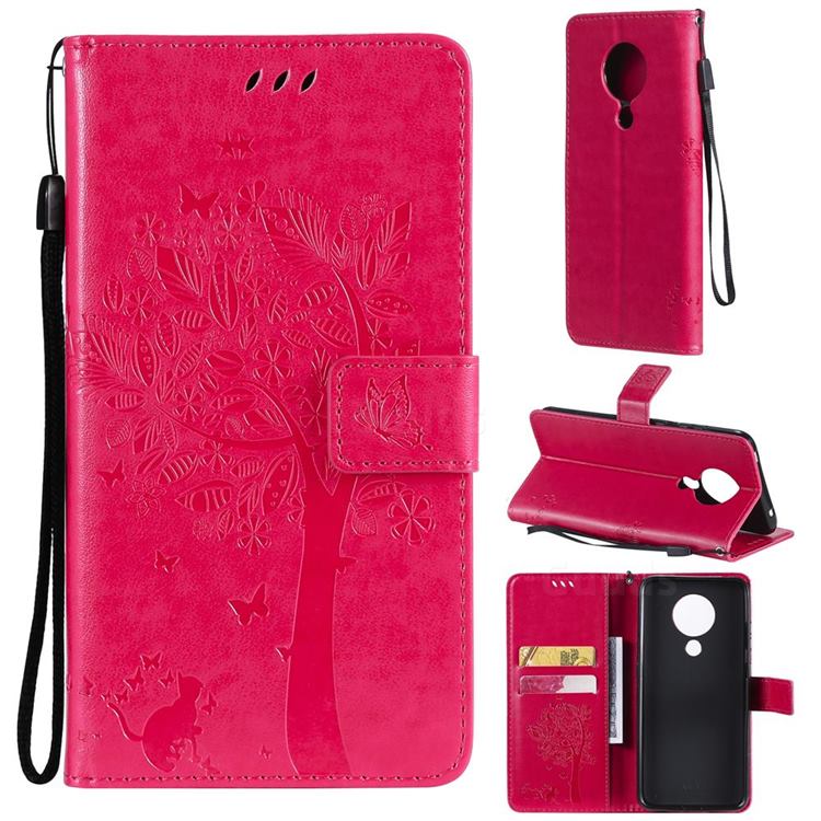 Embossing Butterfly Tree Leather Wallet Case for Nokia 5.3 - Rose