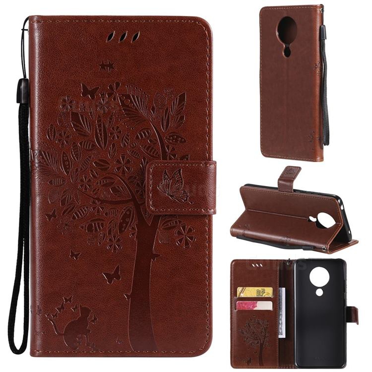 Embossing Butterfly Tree Leather Wallet Case for Nokia 5.3 - Coffee