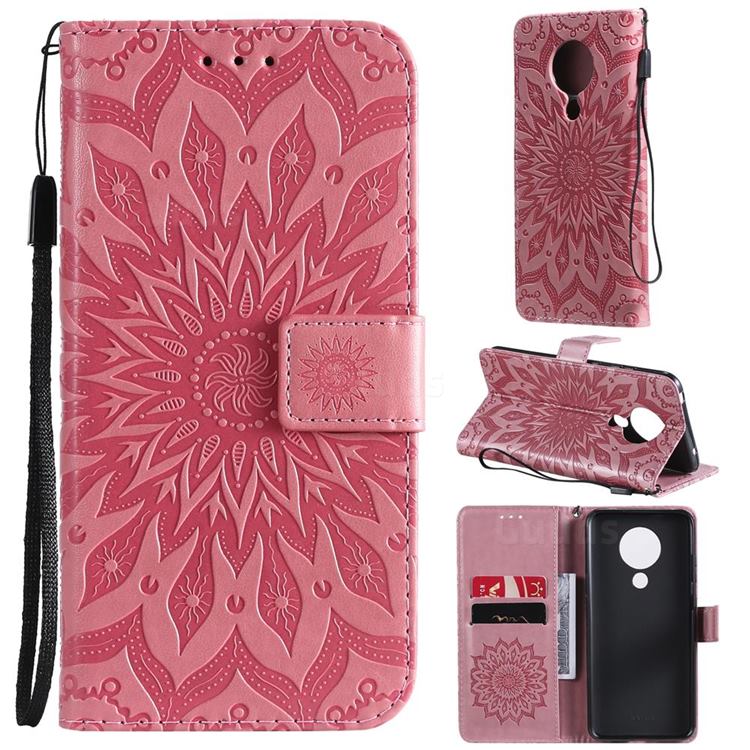Embossing Sunflower Leather Wallet Case for Nokia 5.3 - Pink