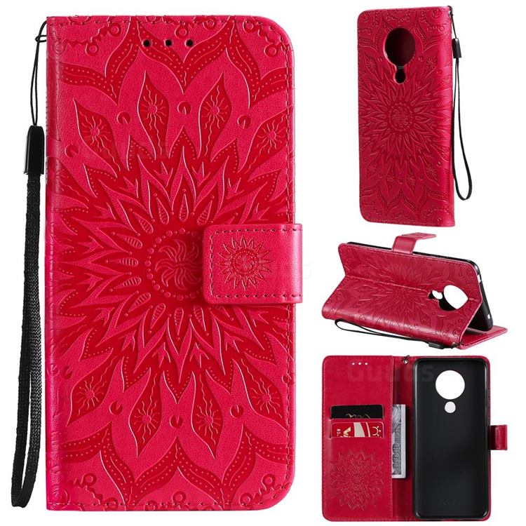 Embossing Sunflower Leather Wallet Case for Nokia 5.3 - Red