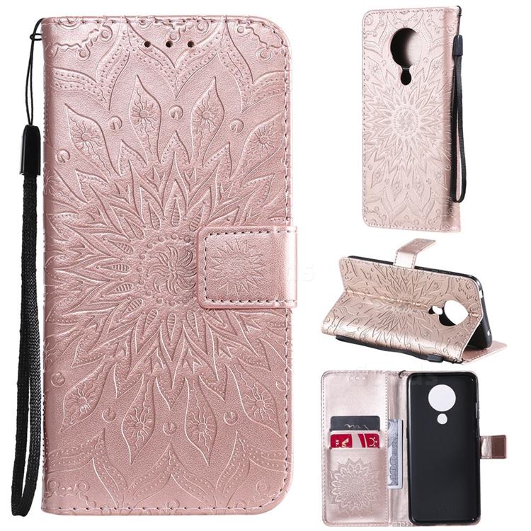 Embossing Sunflower Leather Wallet Case for Nokia 5.3 - Rose Gold