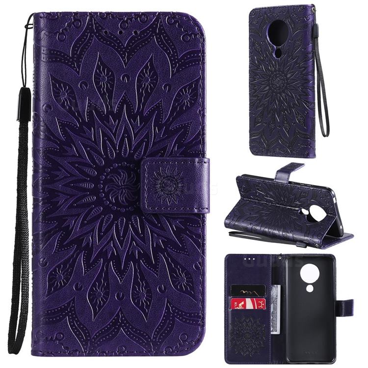 Embossing Sunflower Leather Wallet Case for Nokia 5.3 - Purple