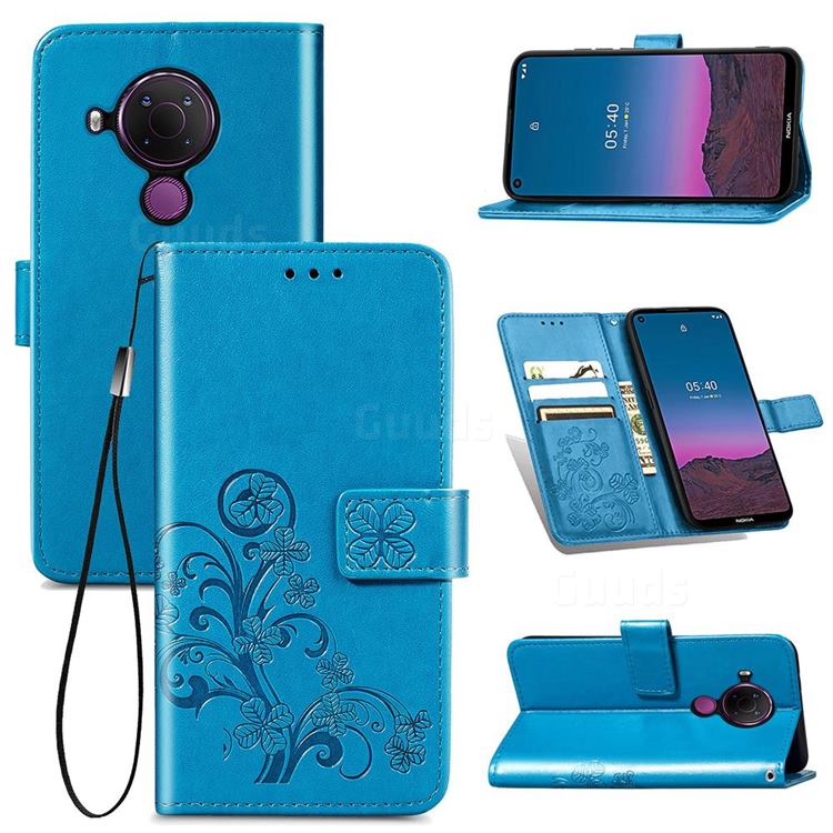 Embossing Imprint Four-Leaf Clover Leather Wallet Case for Nokia 5.4 - Blue