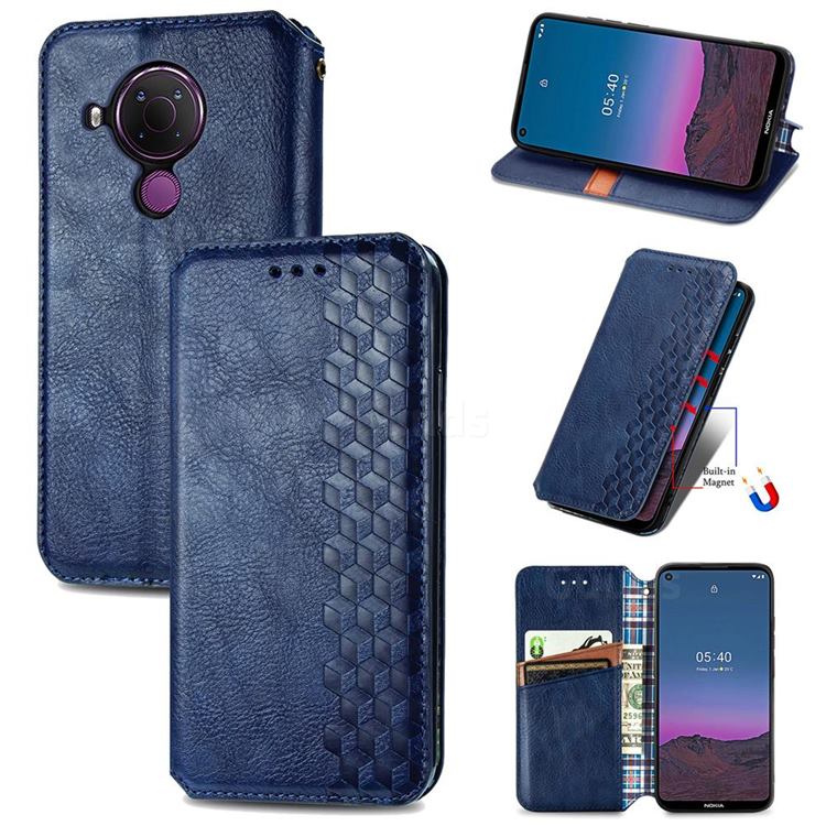 Ultra Slim Fashion Business Card Magnetic Automatic Suction Leather Flip Cover for Nokia 5.4 - Dark Blue