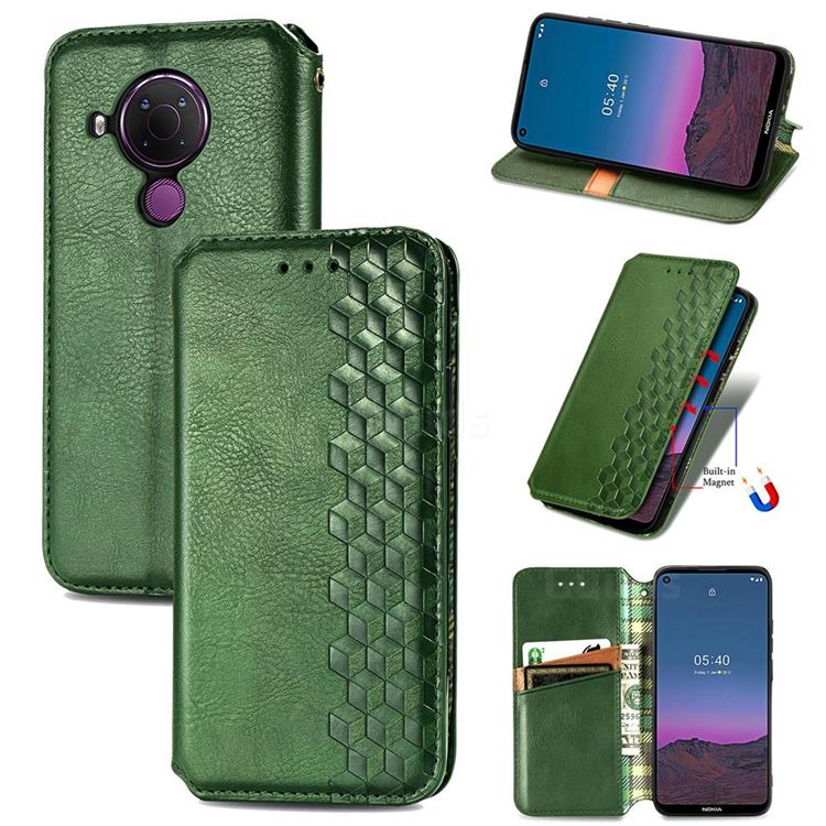 Ultra Slim Fashion Business Card Magnetic Automatic Suction Leather Flip Cover for Nokia 5.4 - Green