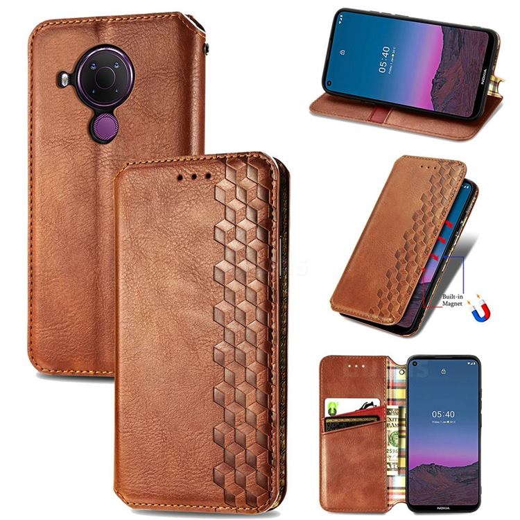 Ultra Slim Fashion Business Card Magnetic Automatic Suction Leather Flip Cover for Nokia 5.4 - Brown