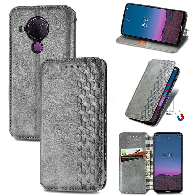 Ultra Slim Fashion Business Card Magnetic Automatic Suction Leather Flip Cover for Nokia 5.4 - Grey