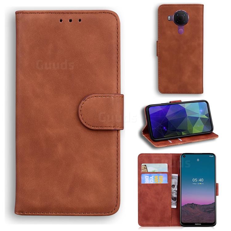 Retro Classic Skin Feel Leather Wallet Phone Case for Nokia 5.4 - Brown