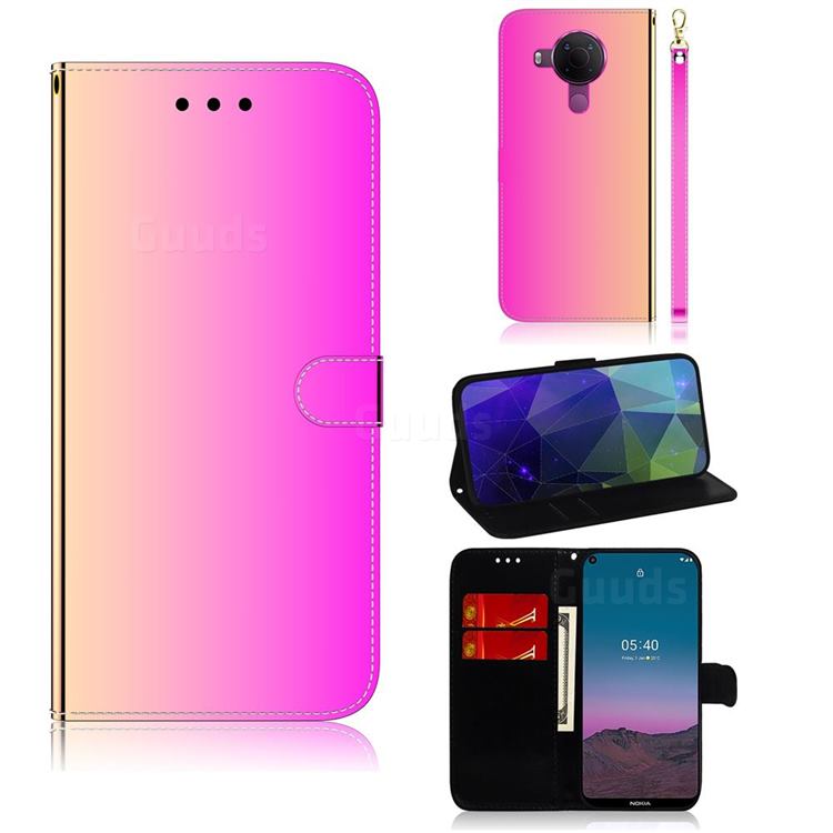 Shining Mirror Like Surface Leather Wallet Case for Nokia 5.4 - Rainbow Gradient