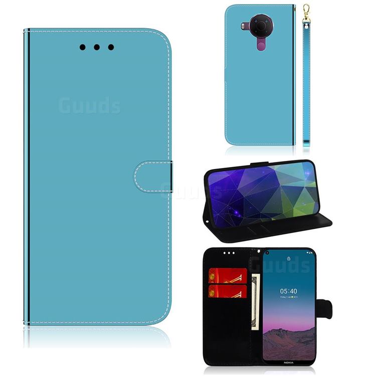 Shining Mirror Like Surface Leather Wallet Case for Nokia 5.4 - Blue