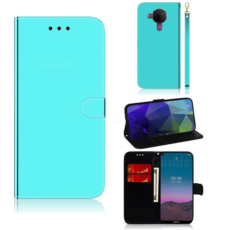 Shining Mirror Like Surface Leather Wallet Case for Nokia 5.4 - Mint Green
