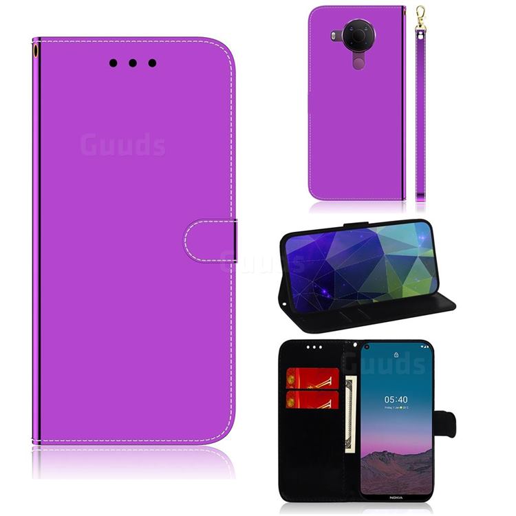 Shining Mirror Like Surface Leather Wallet Case for Nokia 5.4 - Purple