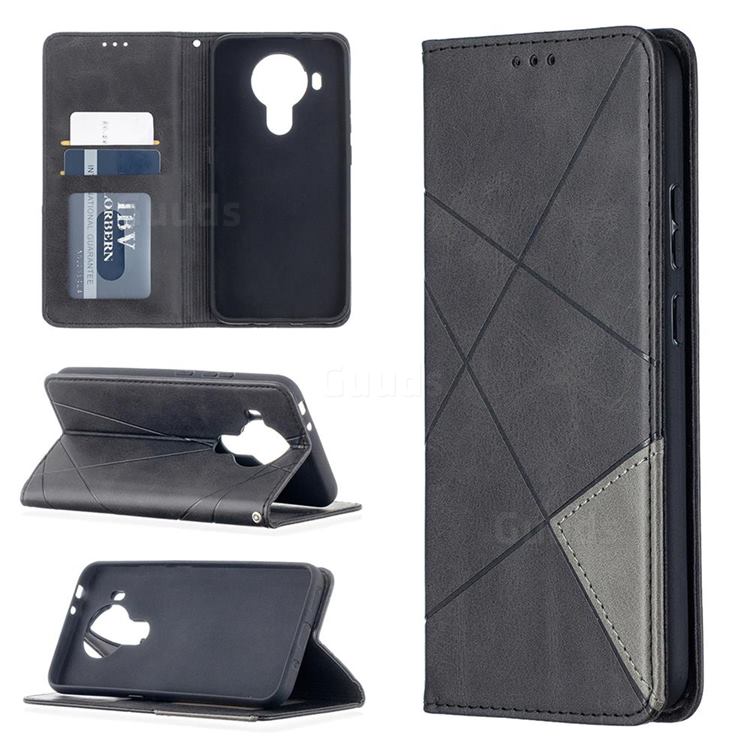 Prismatic Slim Magnetic Sucking Stitching Wallet Flip Cover for Nokia 5.4 - Black