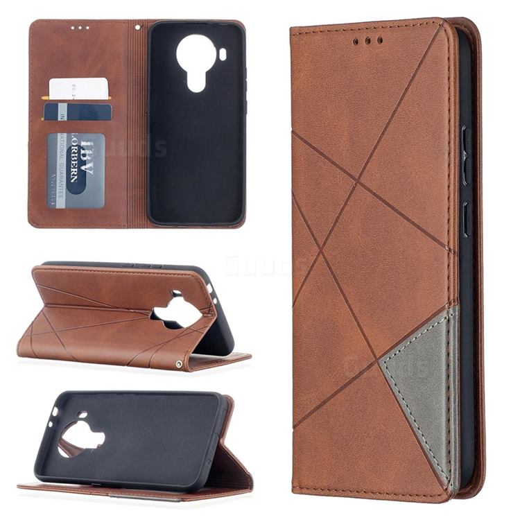 Prismatic Slim Magnetic Sucking Stitching Wallet Flip Cover for Nokia 5.4 - Brown