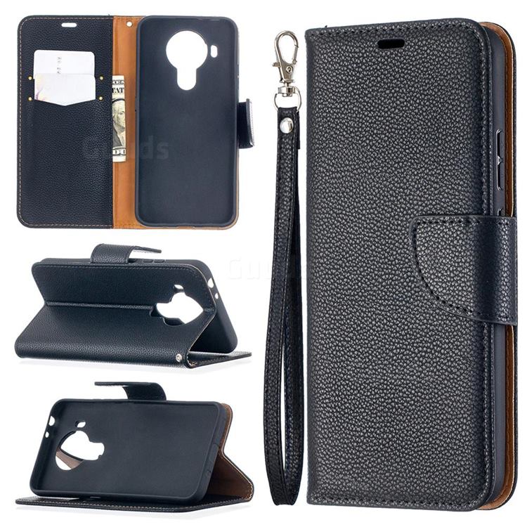 Classic Luxury Litchi Leather Phone Wallet Case for Nokia 5.4 - Black