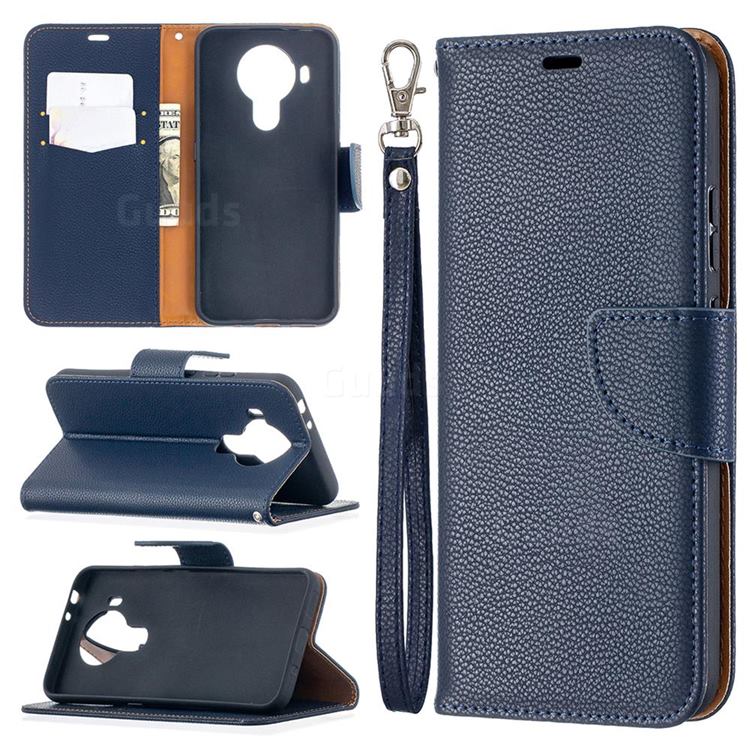 Classic Luxury Litchi Leather Phone Wallet Case for Nokia 5.4 - Blue