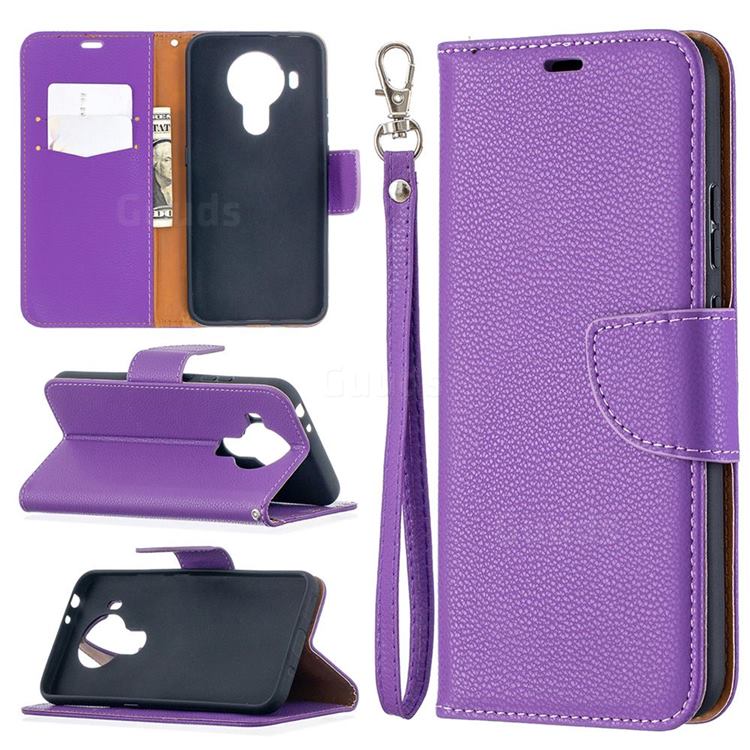 Classic Luxury Litchi Leather Phone Wallet Case for Nokia 5.4 - Purple