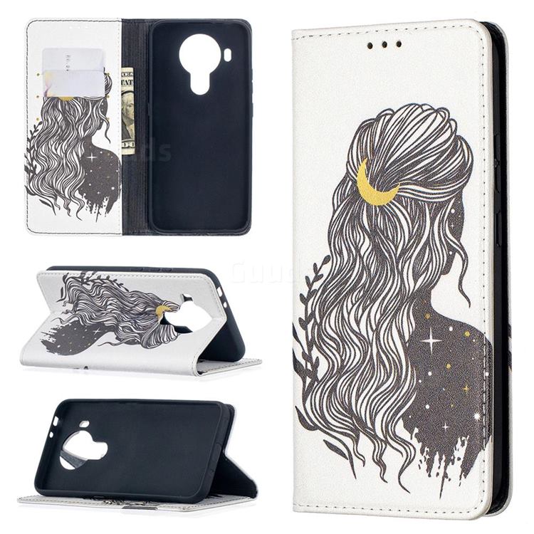 Girl with Long Hair Slim Magnetic Attraction Wallet Flip Cover for Nokia 5.4