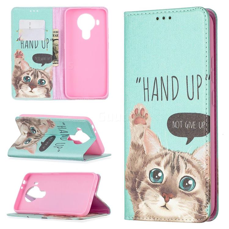 Hand Up Cat Slim Magnetic Attraction Wallet Flip Cover for Nokia 5.4