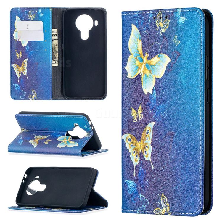 Gold Butterfly Slim Magnetic Attraction Wallet Flip Cover for Nokia 5.4