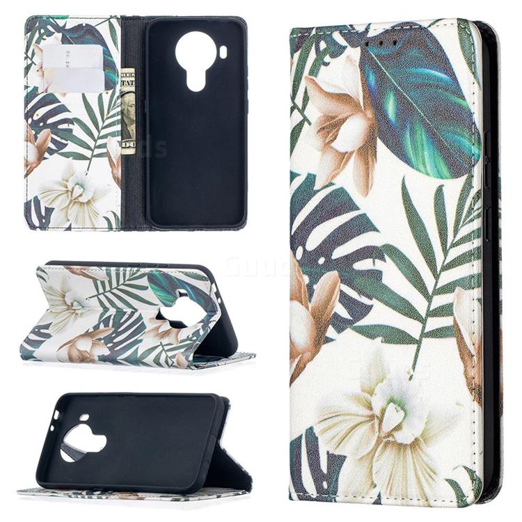 Flower Leaf Slim Magnetic Attraction Wallet Flip Cover for Nokia 5.4