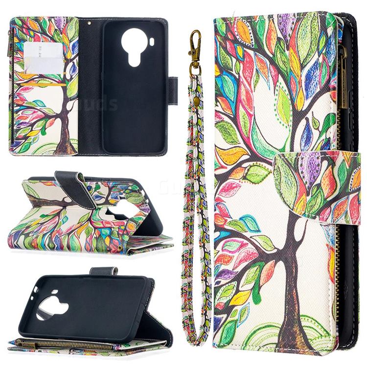 The Tree of Life Binfen Color BF03 Retro Zipper Leather Wallet Phone Case for Nokia 5.4