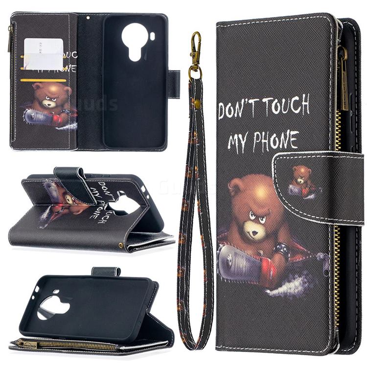 Chainsaw Bear Binfen Color BF03 Retro Zipper Leather Wallet Phone Case for Nokia 5.4