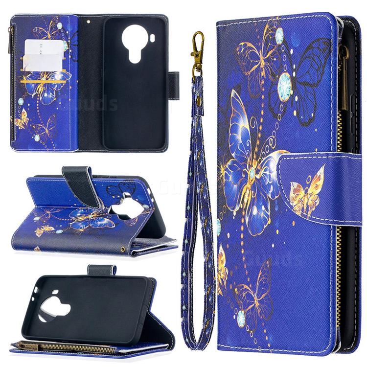 Purple Butterfly Binfen Color BF03 Retro Zipper Leather Wallet Phone Case for Nokia 5.4