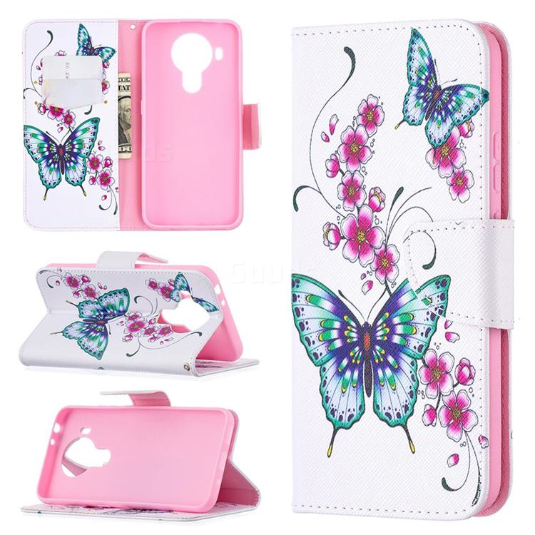 Peach Butterflies Leather Wallet Case for Nokia 5.4