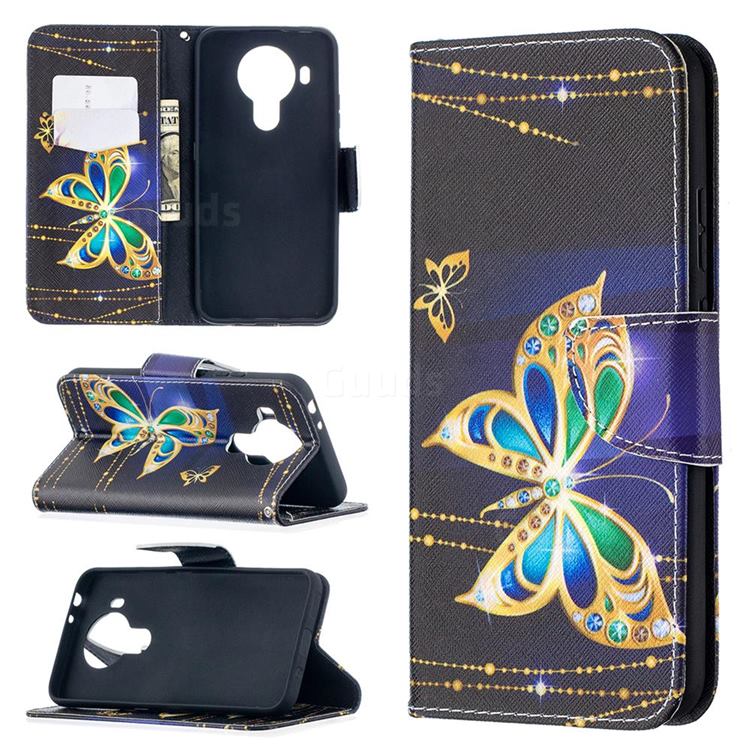 Golden Shining Butterfly Leather Wallet Case for Nokia 5.4