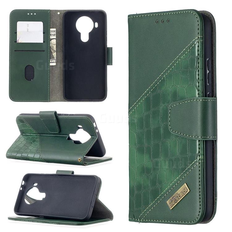BinfenColor BF04 Color Block Stitching Crocodile Leather Case Cover for Nokia 5.4 - Green
