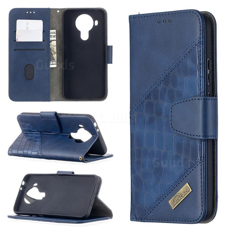 BinfenColor BF04 Color Block Stitching Crocodile Leather Case Cover for Nokia 5.4 - Blue