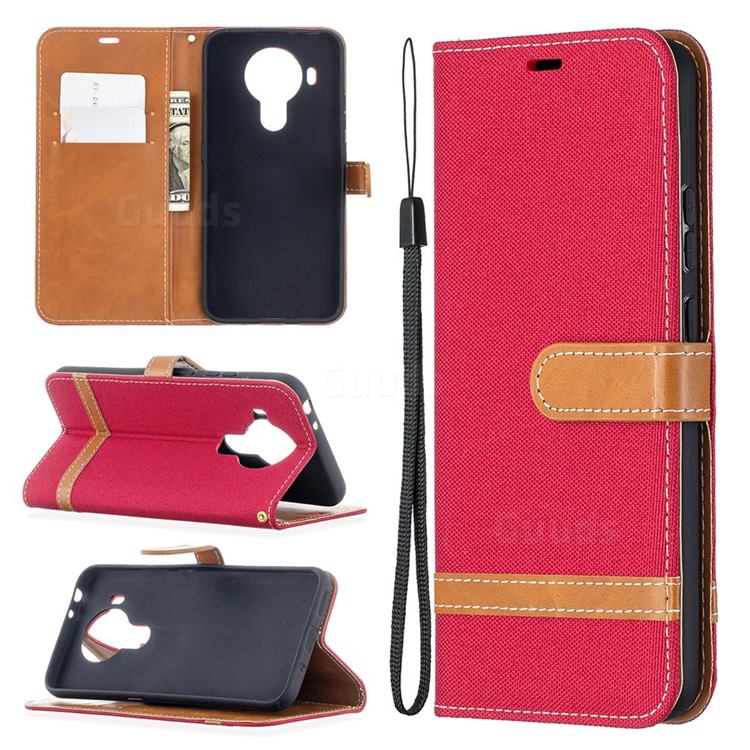 Jeans Cowboy Denim Leather Wallet Case for Nokia 5.4 - Red