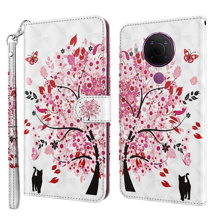 Tree and Cat 3D Painted Leather Wallet Case for Nokia 5.4
